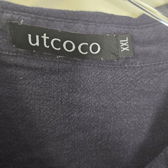 Utcoco Short Sleeve Shirt Dress Women's Blue Size 2XL Loose fitted Beachy Coveru - Picture 3 of 4